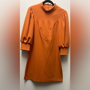 Calvin Klein Orange mini crepe shift Dress. High neck, elbow length sleeve Sz10